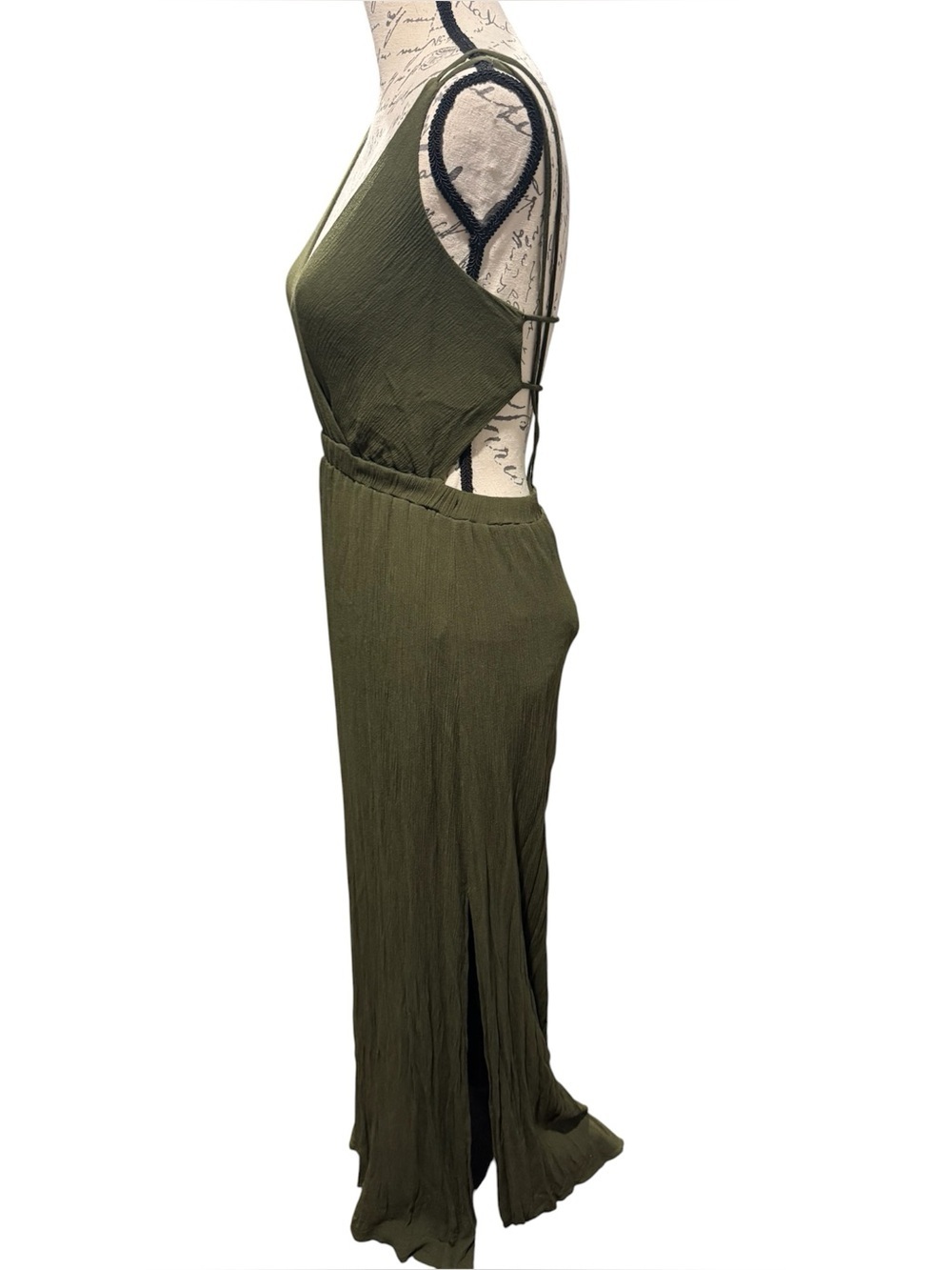 Lulus Lost in Paradise Olive Green Maxi Crepe Dress Size Small - Picture 5 of 12